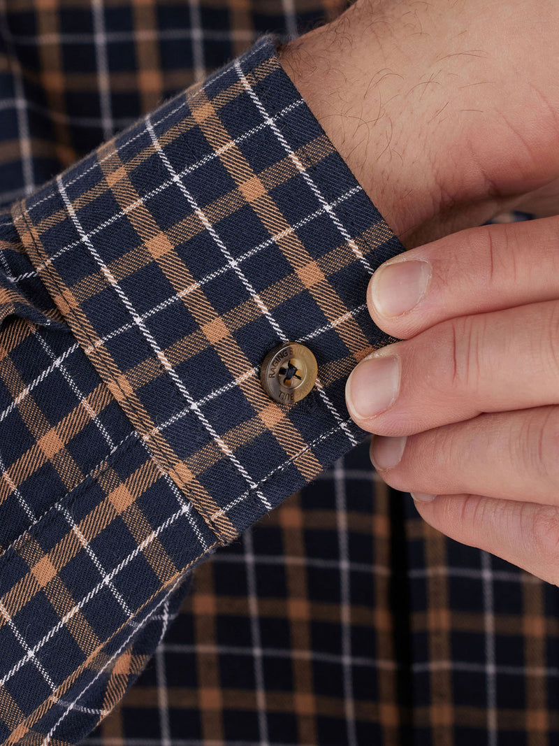 Long Sleeve Brushed Cotton Tattersall Shirt - Navy