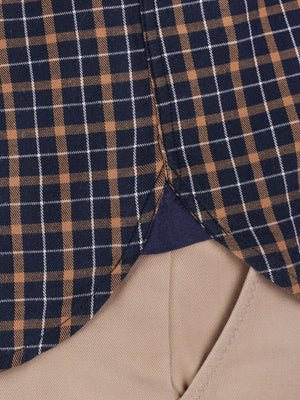 Long Sleeve Brushed Cotton Tattersall Shirt - Navy