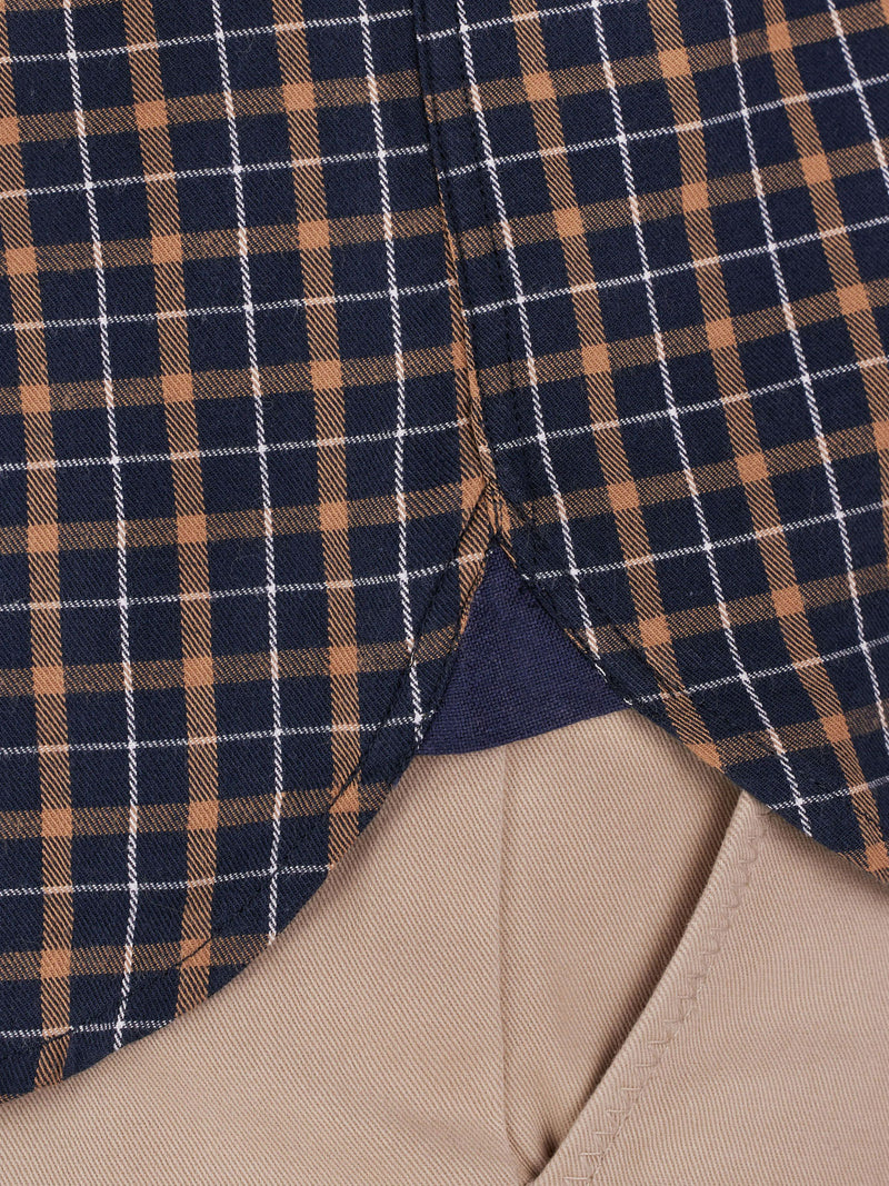 Long Sleeve Brushed Cotton Tattersall Shirt - Navy