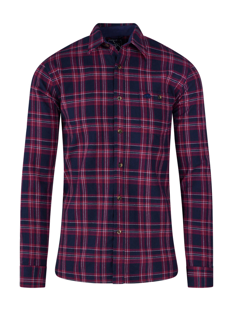 Long Sleeve Heavy Brushed Twill Plaid Shirt - Claret