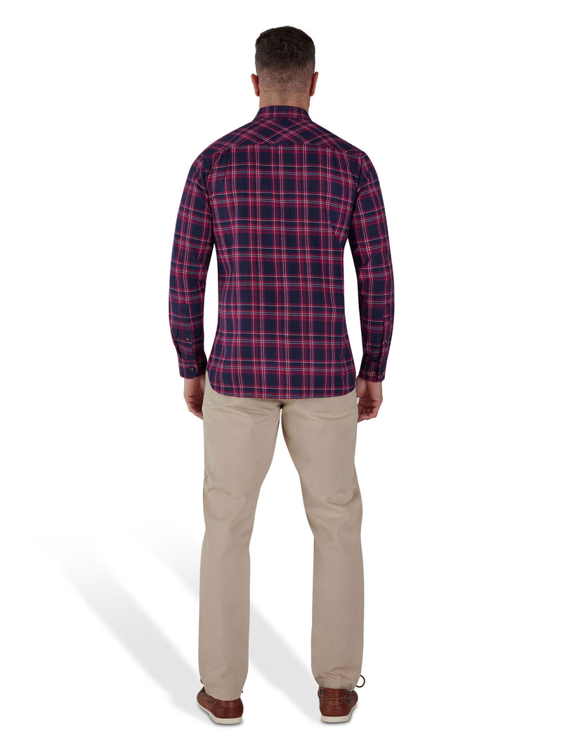 Long Sleeve Heavy Brushed Twill Plaid Shirt - Claret