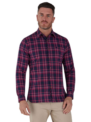 Long Sleeve Heavy Brushed Twill Plaid Shirt - Claret