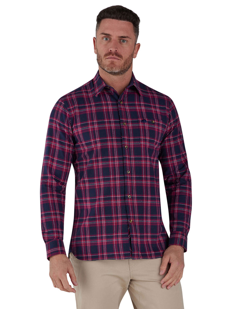 Long Sleeve Heavy Brushed Twill Plaid Shirt - Claret