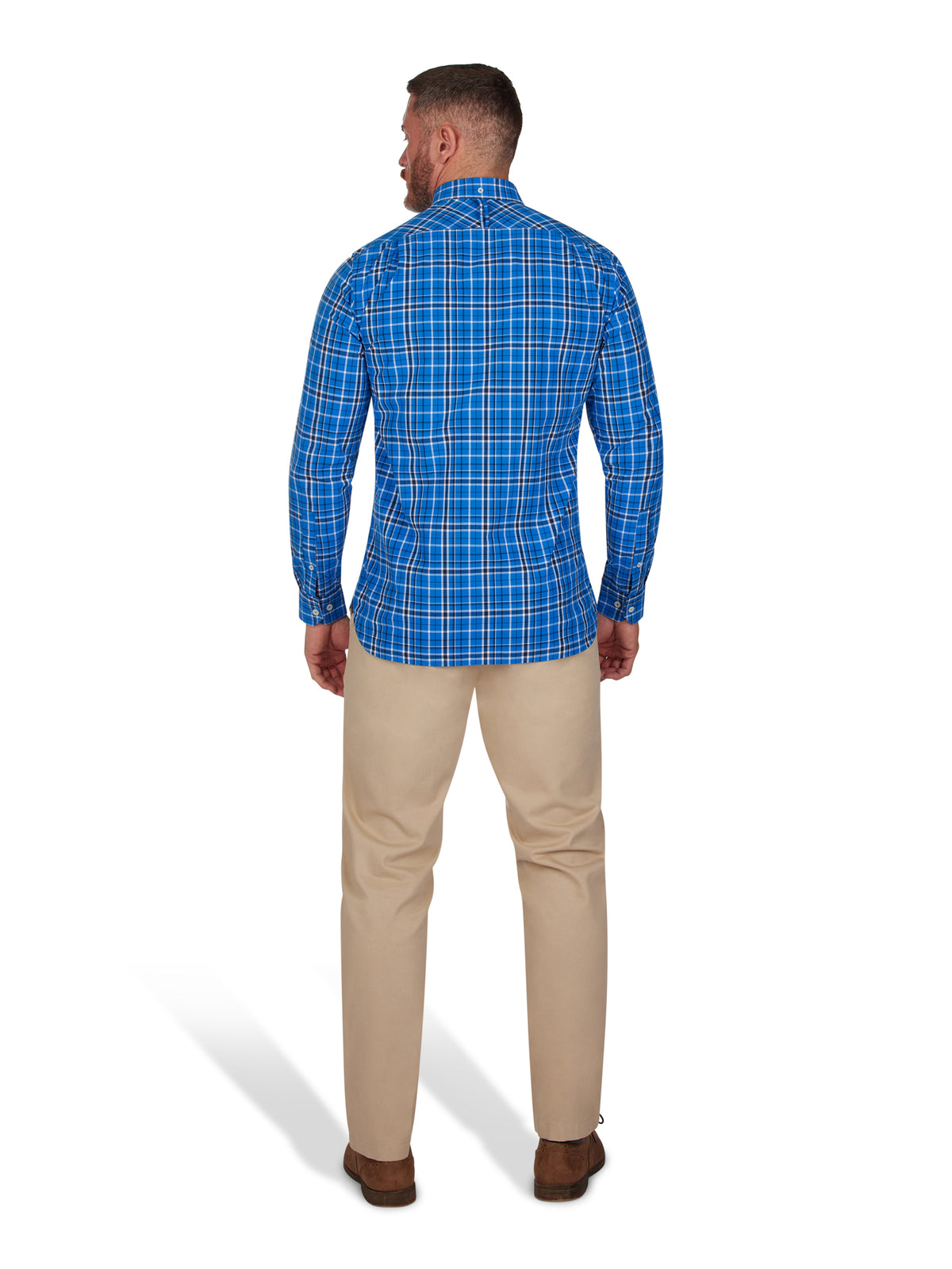 Long Sleeve Large Check Peached Poplin Shirt - Mid Blue