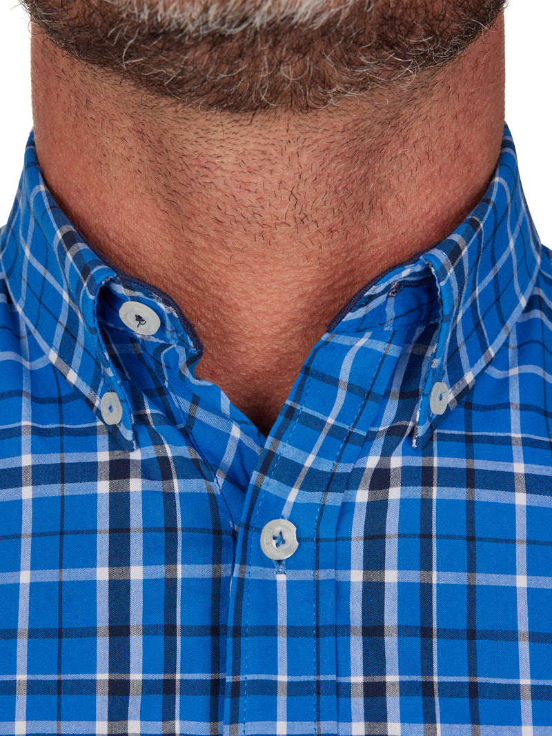 Long Sleeve Large Check Peached Poplin Shirt - Mid Blue