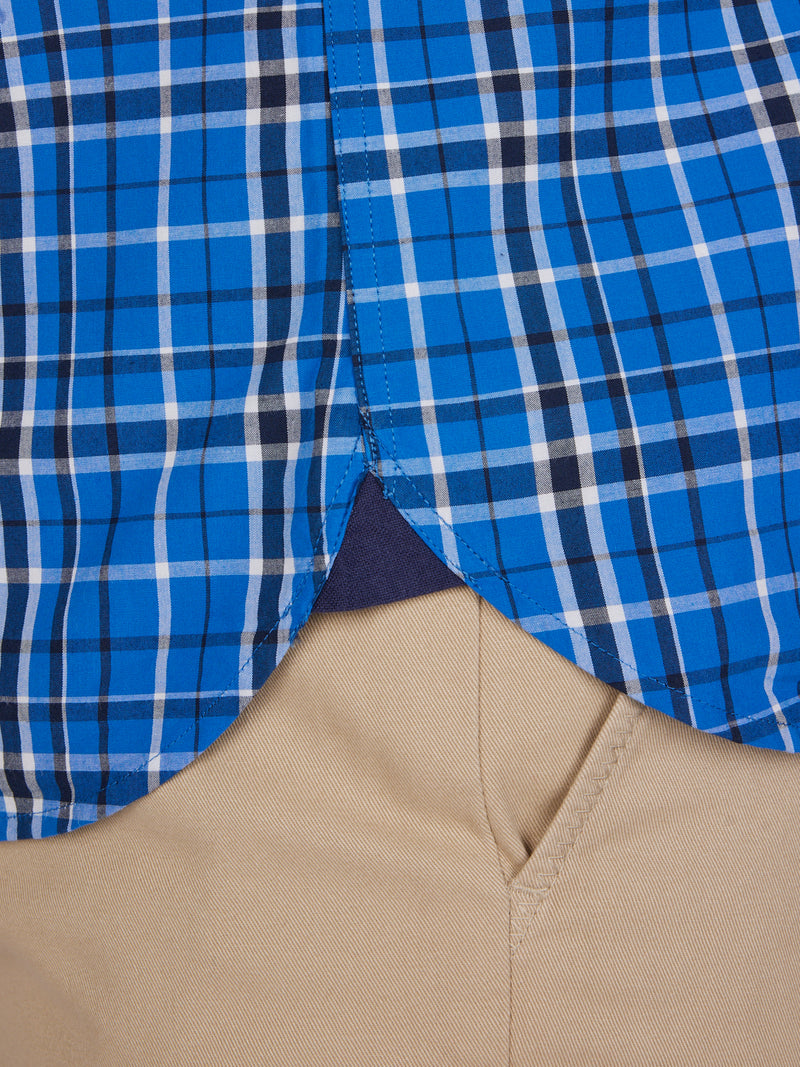 Long Sleeve Large Check Peached Poplin Shirt - Mid Blue