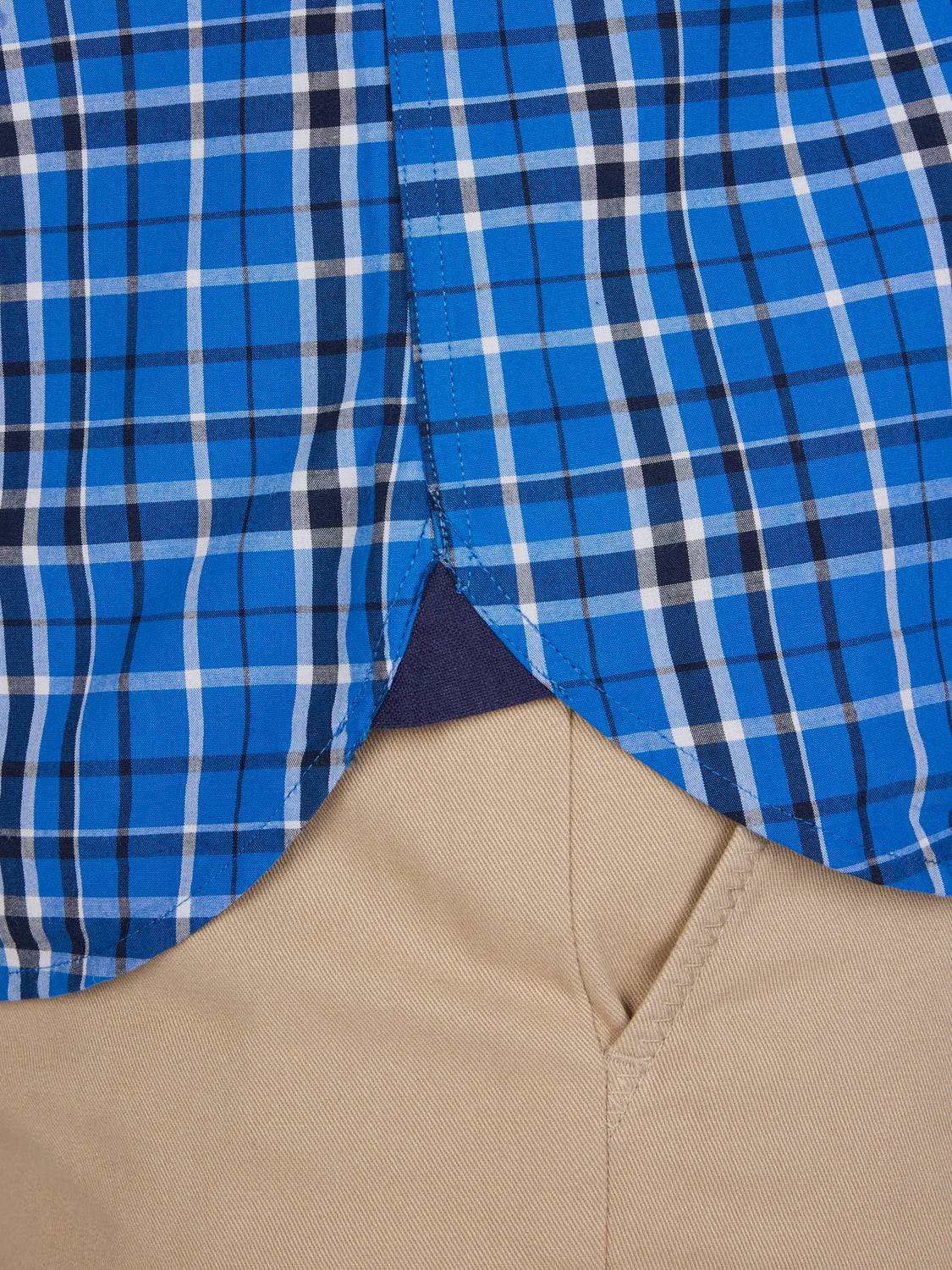 Long Sleeve Large Check Peached Poplin Shirt - Mid Blue