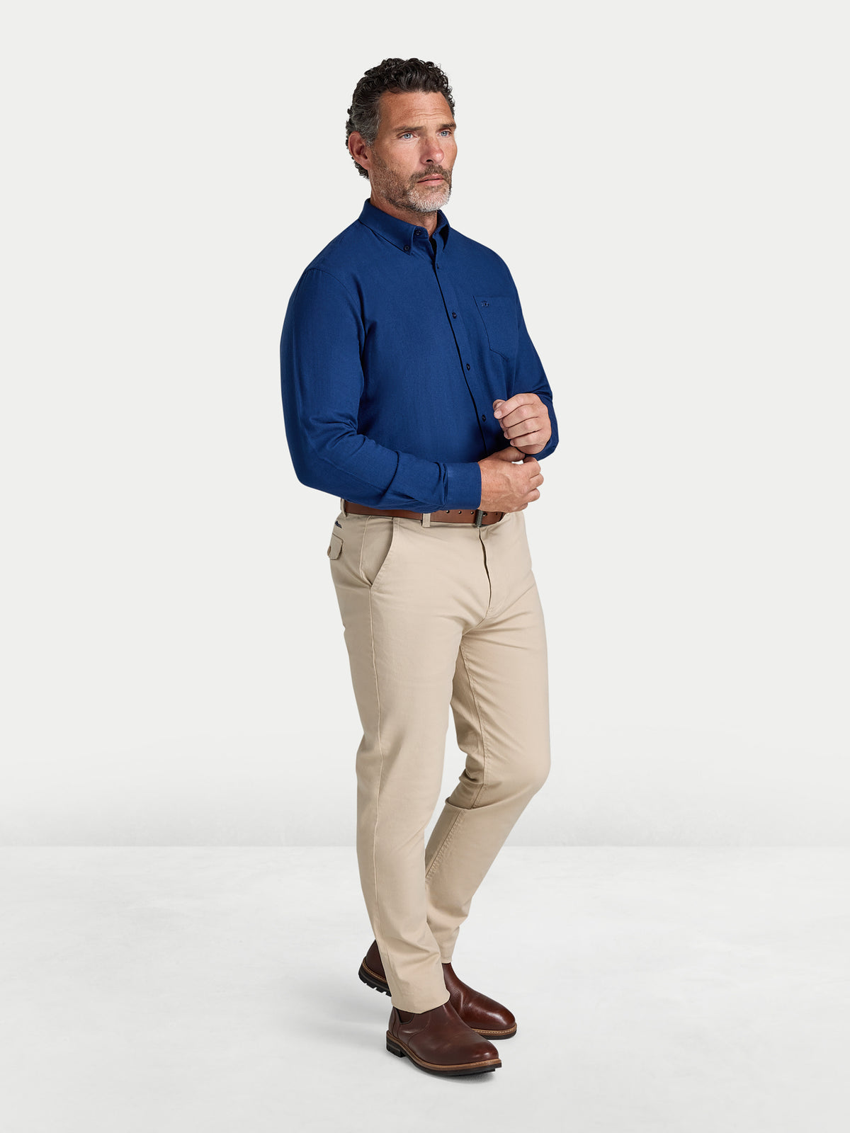 Soft Brushed Melange Twill Shirt - Long Sleeve - Navy