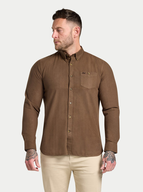 Long Sleeve Brushed Two Tone Bold Herringbone Shirt - Brown