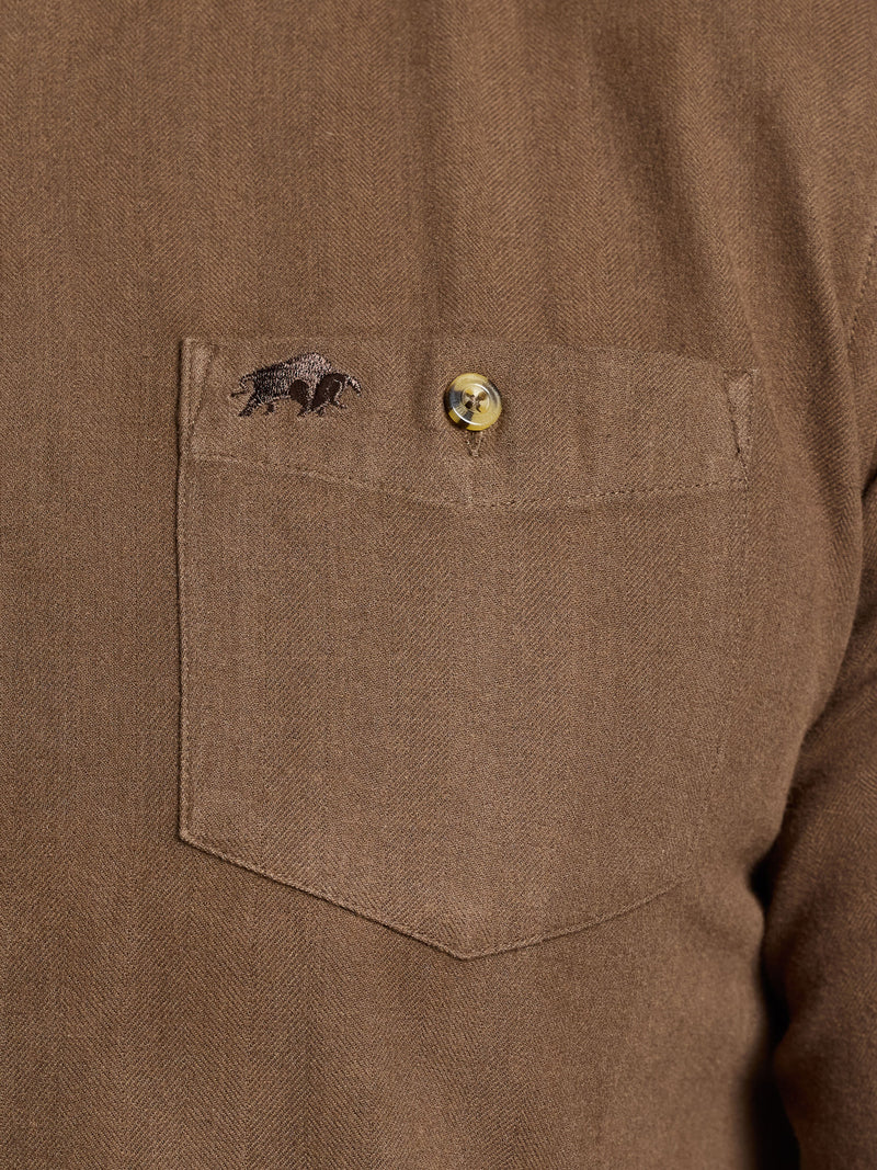 Long Sleeve Brushed Two Tone Bold Herringbone Shirt - Brown