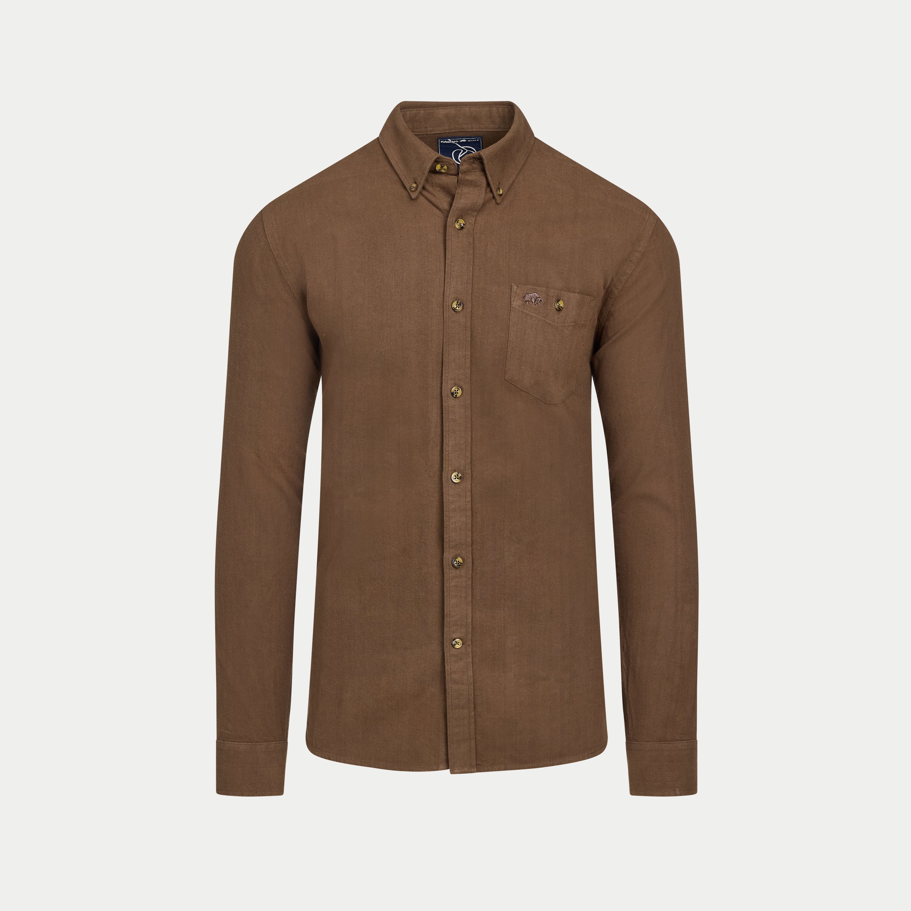 Long Sleeve Brushed Two Tone Bold Herringbone Shirt - Brown