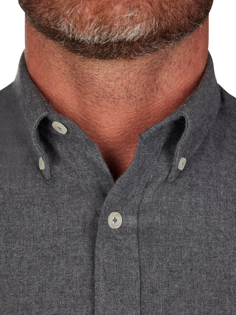 Long Sleeve Brushed Twill  Shirt - Grey Marl
