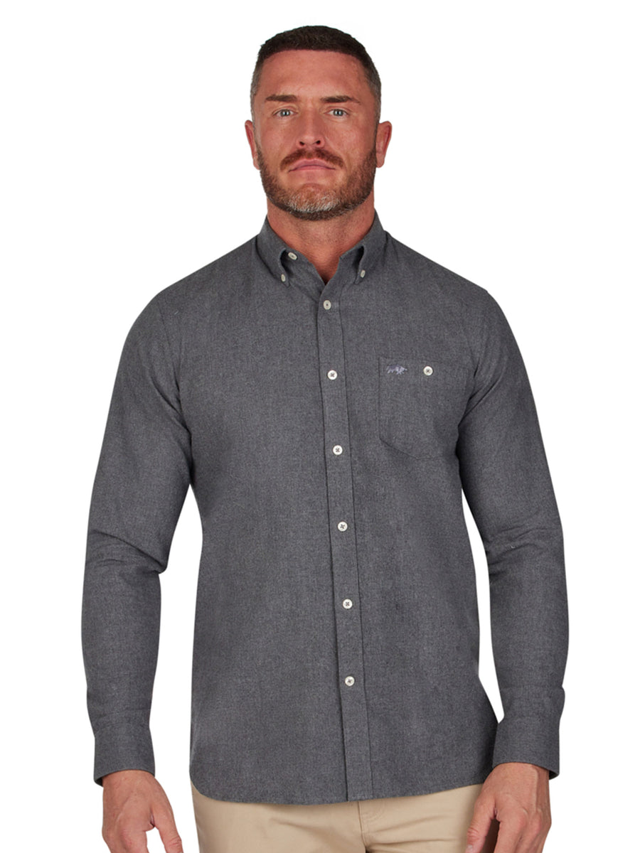 Long Sleeve Brushed Twill Shirt - Grey Marl – Raging Bull Clothing