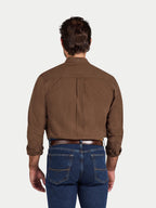 Long Sleeve Brushed Two Tone Bold Herringbone Shirt - Brown