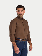 Long Sleeve Brushed Two Tone Bold Herringbone Shirt - Brown
