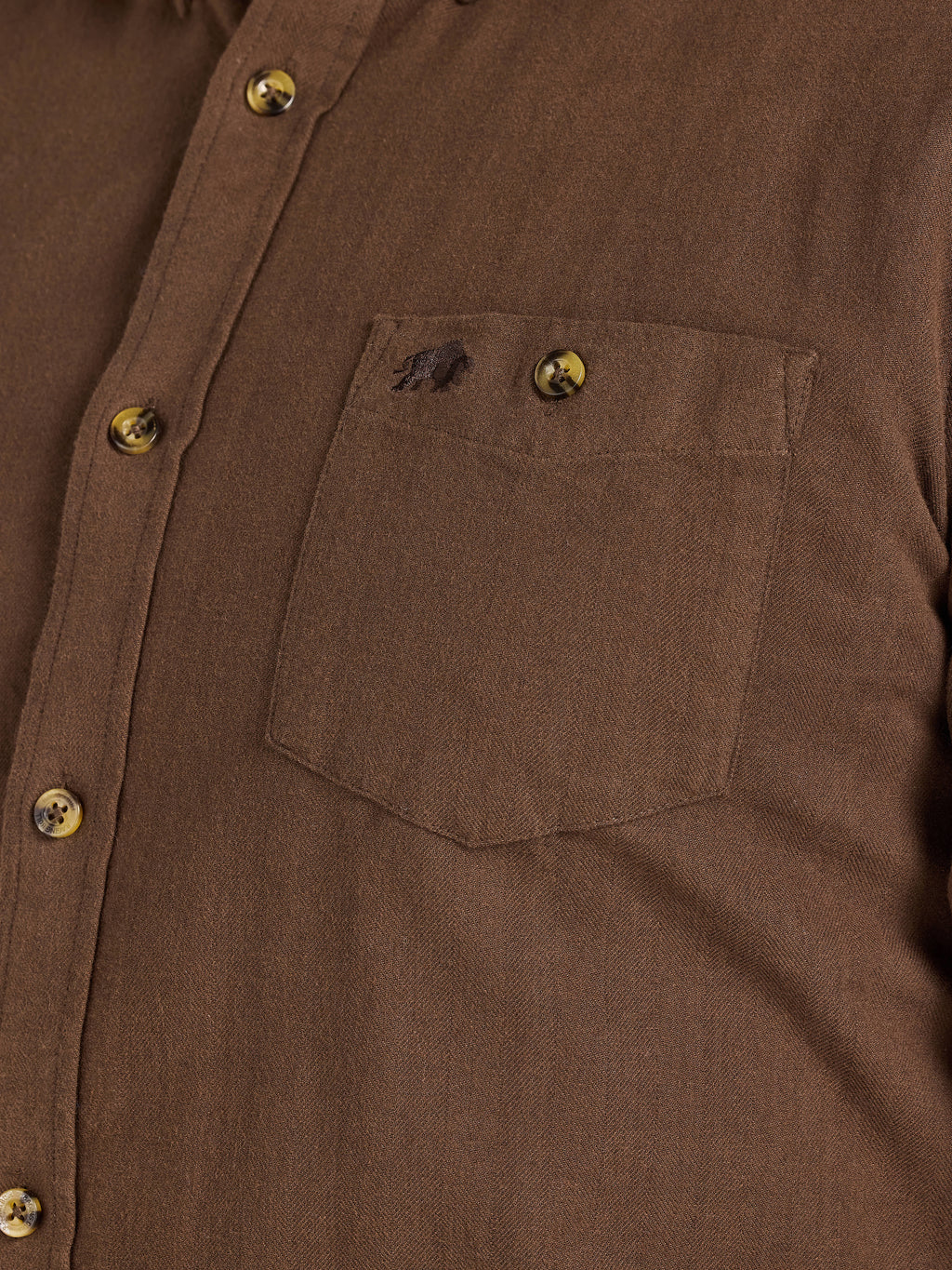 Long Sleeve Brushed Two Tone Bold Herringbone Shirt - Brown
