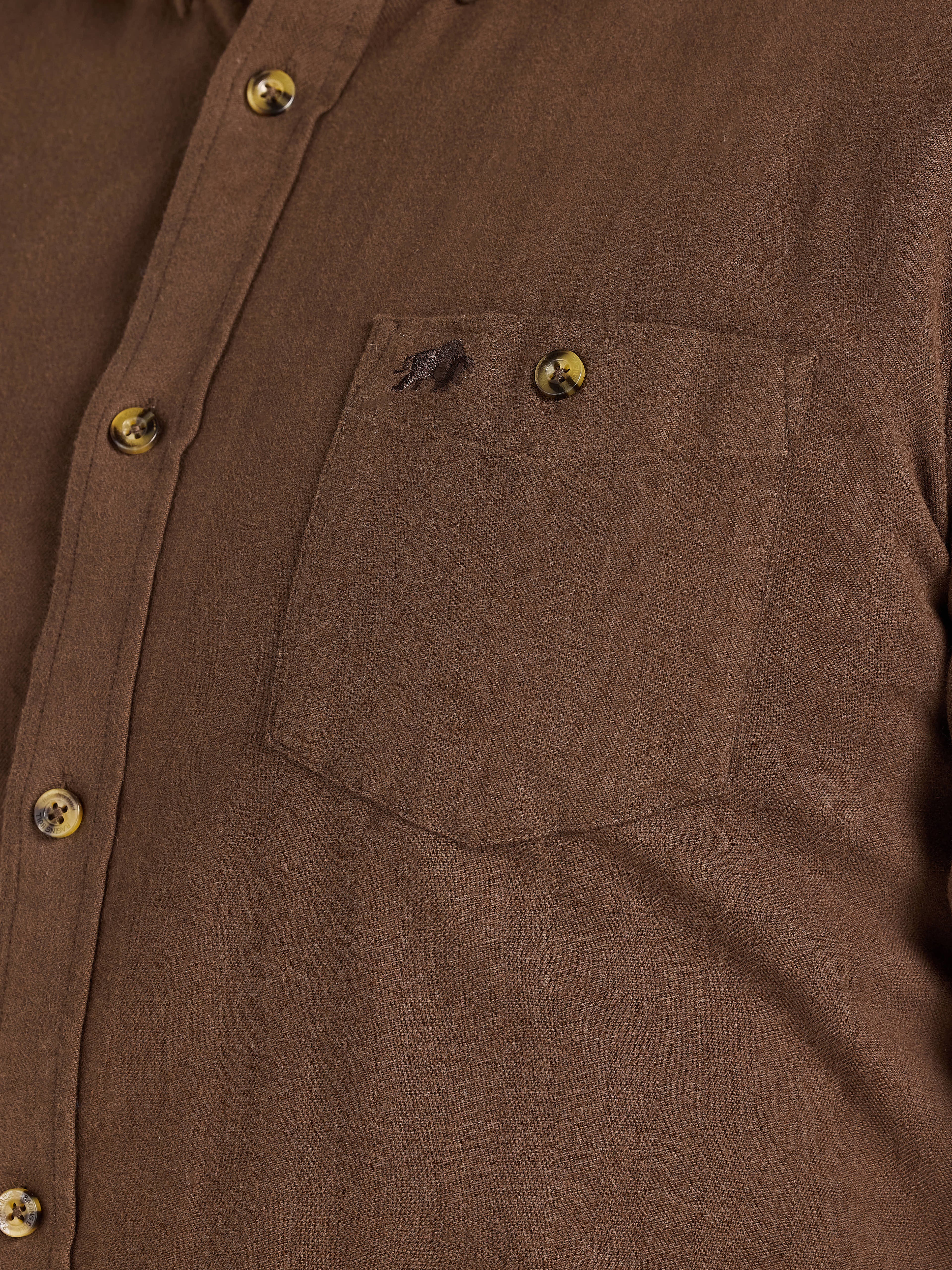 Long Sleeve Brushed Two Tone Bold Herringbone Shirt - Brown