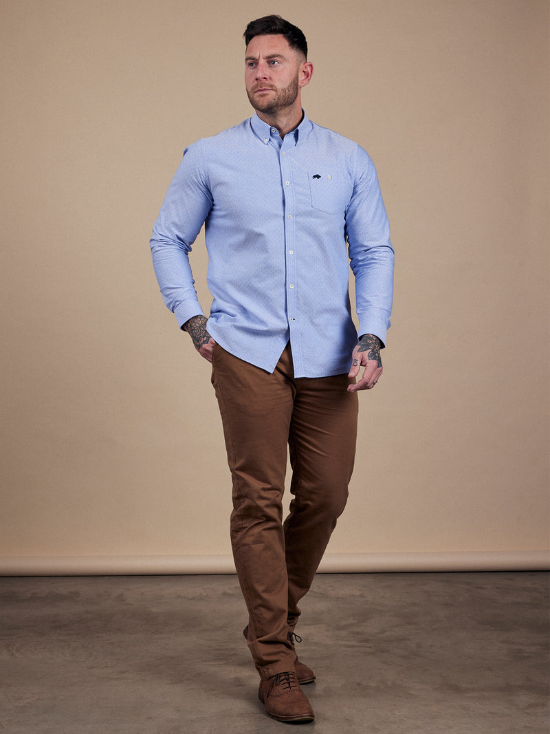 Long Sleeve Geometric Dobby Shirt - Sky Blue