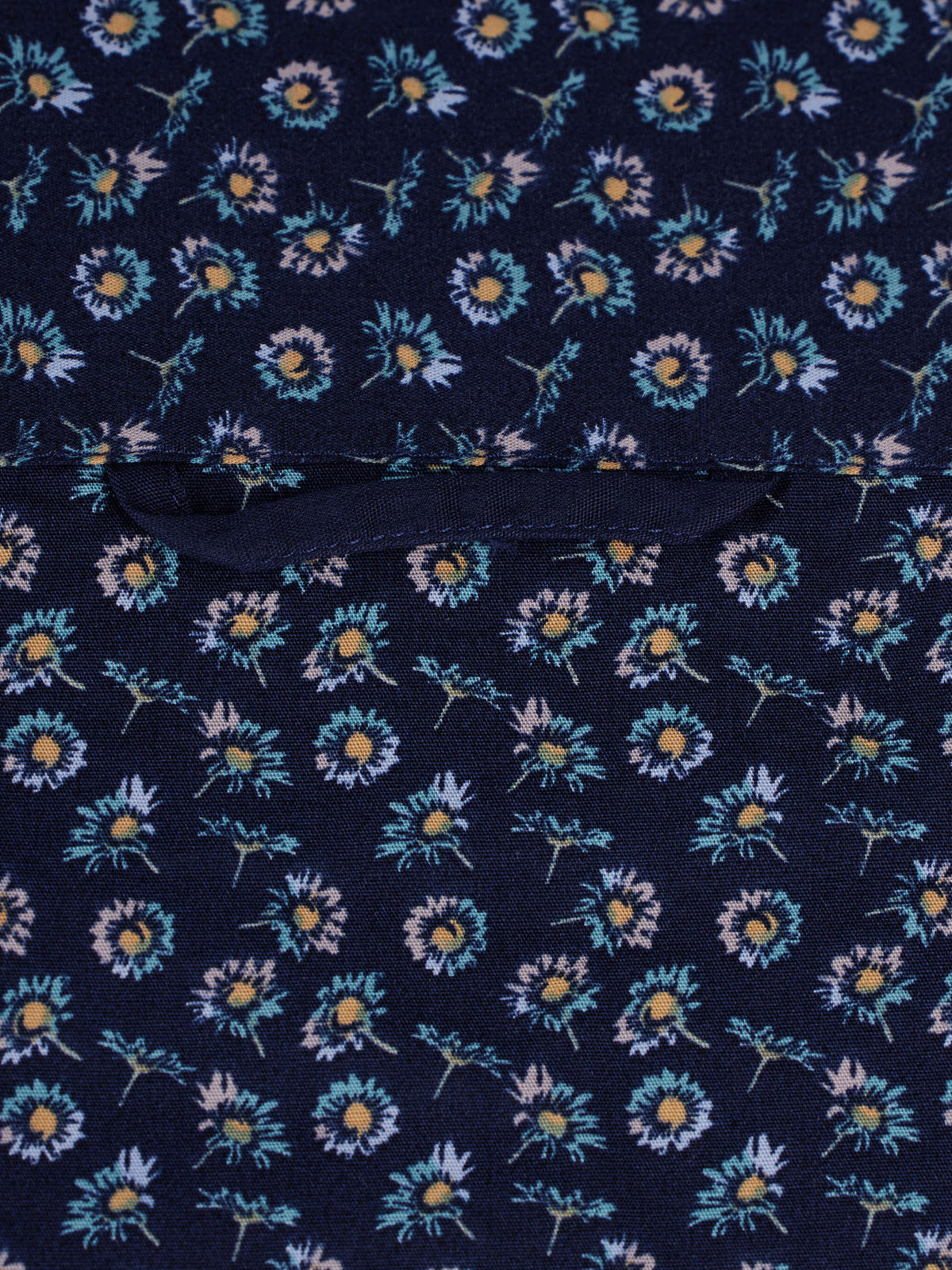 Long Sleeve Cotton Poplin Daisy Print Shirt - Navy