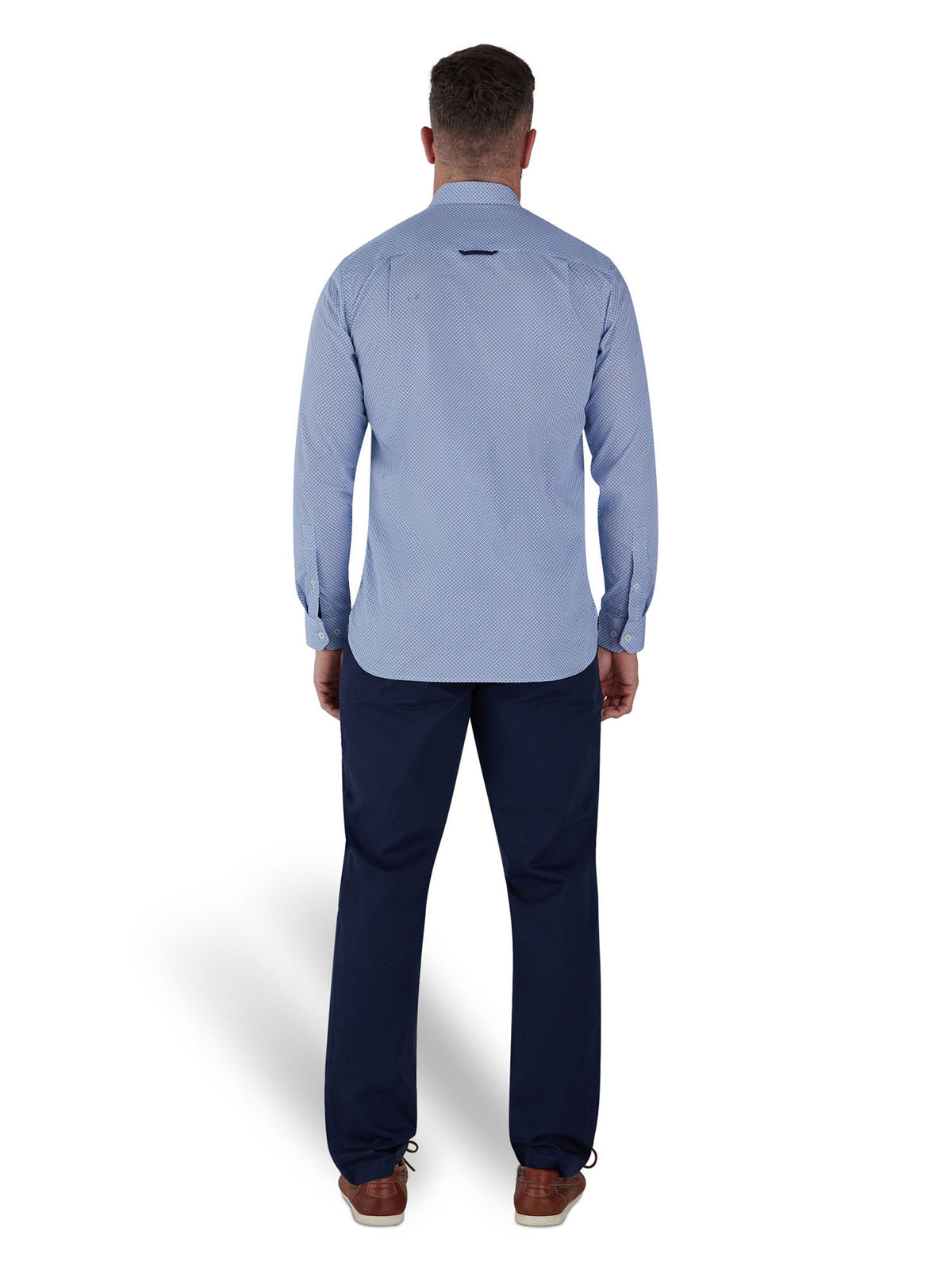 Long Sleeve Micro Geo Print Shirt - Mid Blue