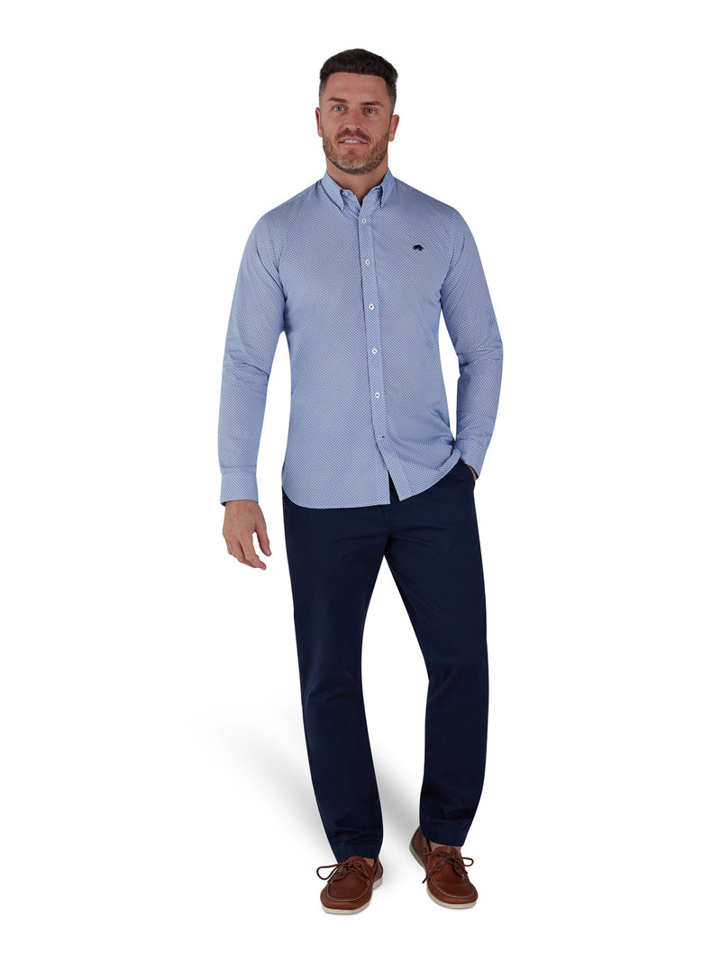 Long Sleeve Micro Geo Print Shirt - Mid Blue