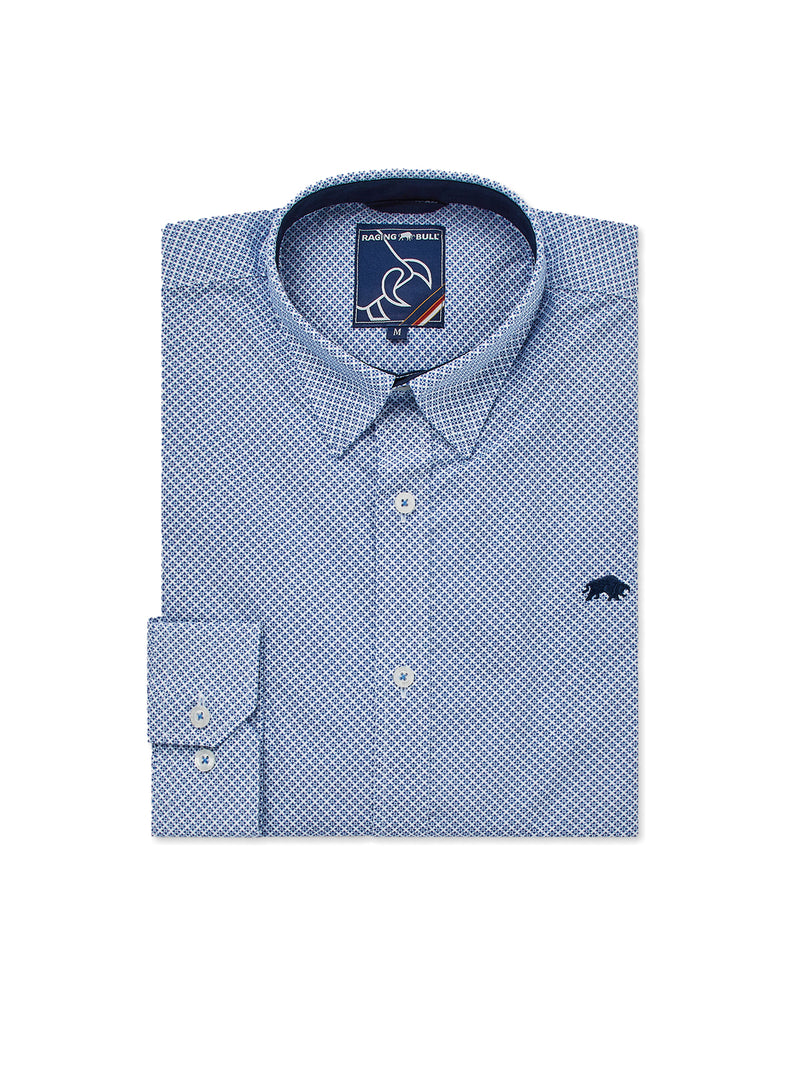 Long Sleeve Micro Geo Print Shirt - Mid Blue
