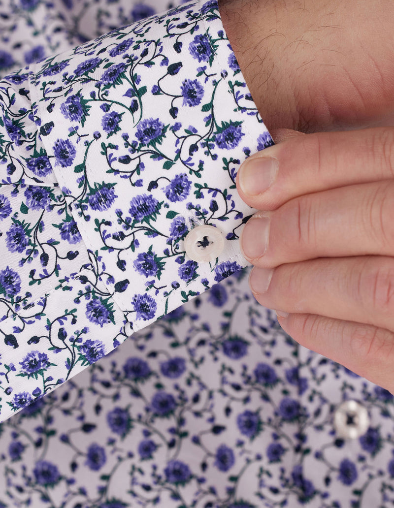 Long Sleeve Cotton Poplin Dhalia Print Shirt - Purple