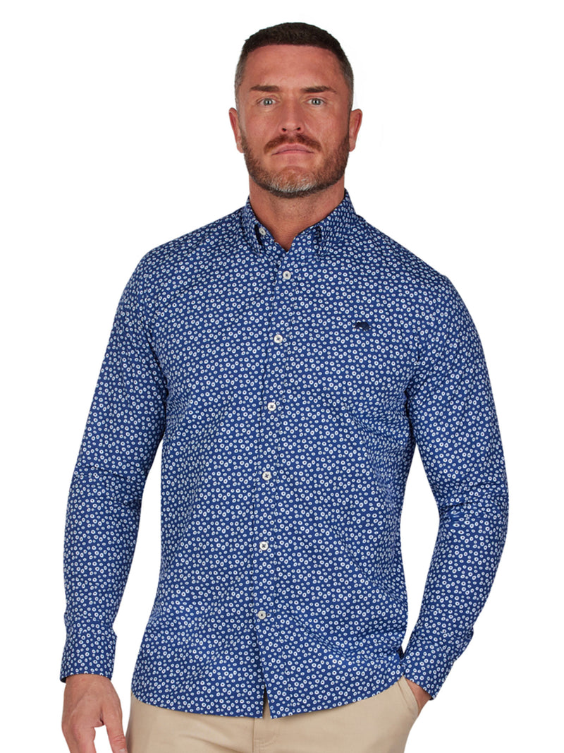 Long Sleeve Floral Print Shirt - Navy