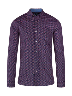 Long Sleeve Cotton Poplin Dash Geo Print Shirt - Red
