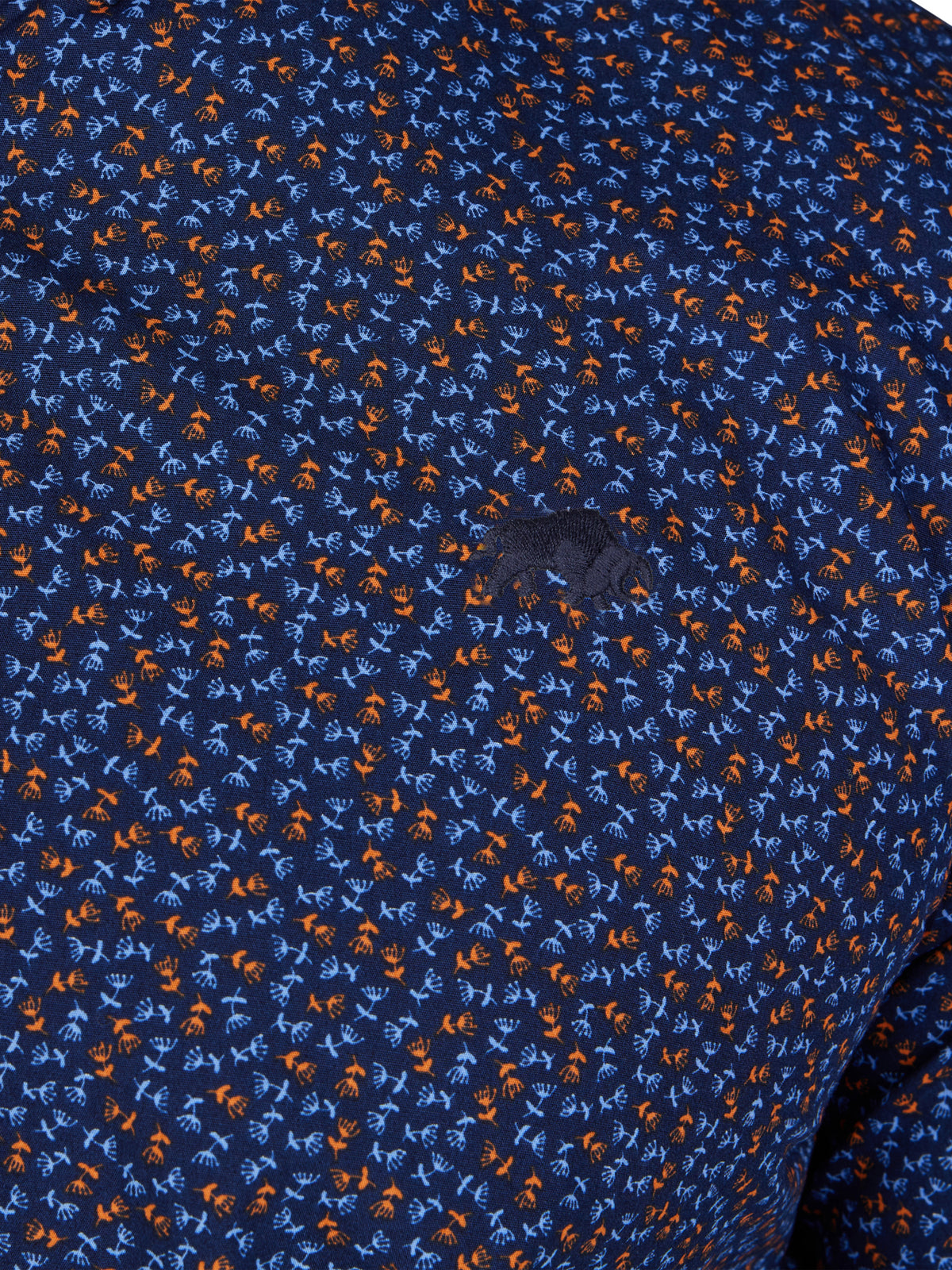 Long Sleeve Ditsy Floral Print Shirt - Navy