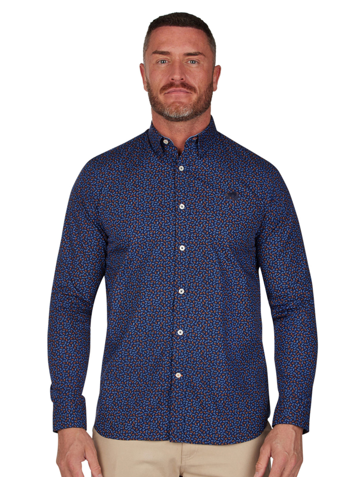 Long Sleeve Ditsy Floral Print Shirt - Navy