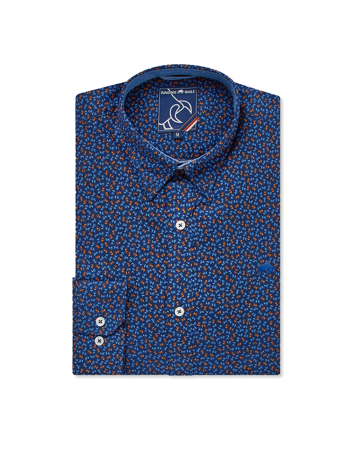 Long Sleeve Ditsy Floral Print Shirt - Navy