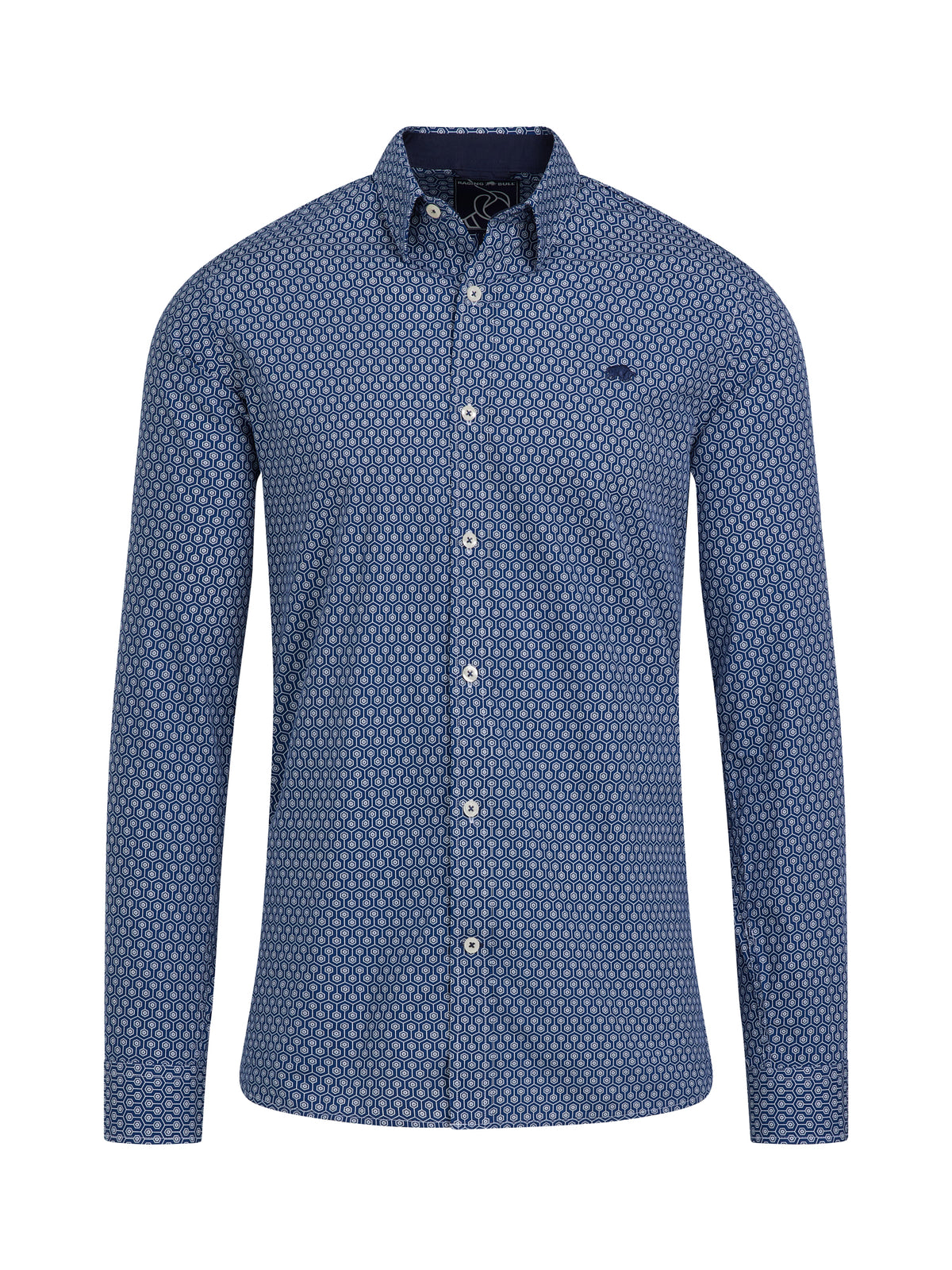 Long Sleeve Geometric Print Shirt - Navy