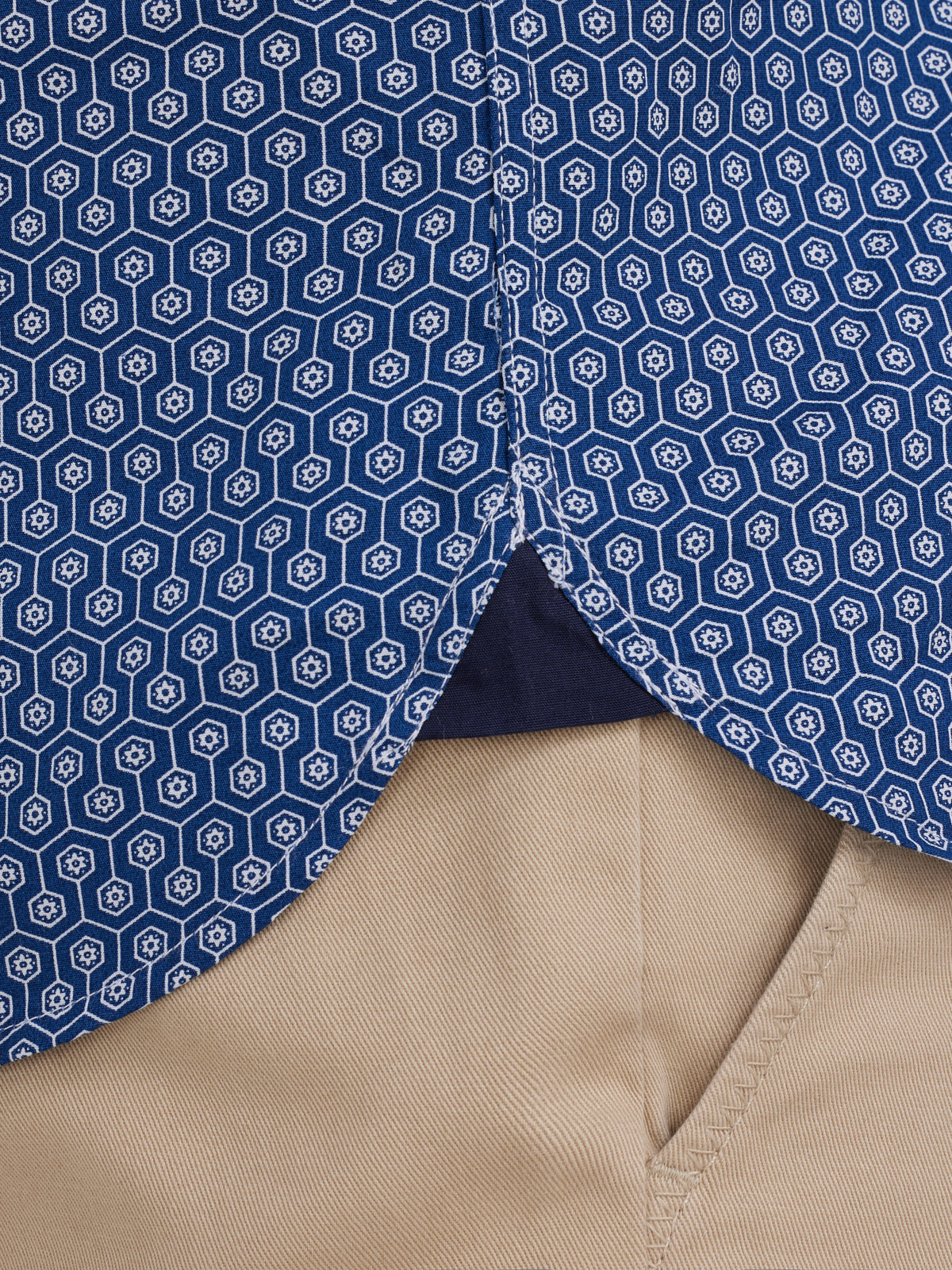 Long Sleeve Geometric Print Shirt - Navy
