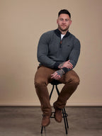 Herringbone Texture Quarter Zip Knit - Grey Marl