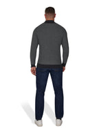 Herringbone Texture Quarter Zip Knit - Grey Marl