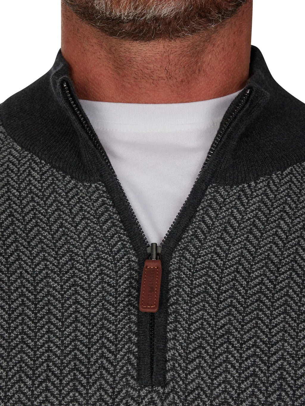 Herringbone Texture Quarter Zip Knit - Grey Marl