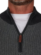 Herringbone Texture Quarter Zip Knit - Grey Marl
