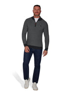 Herringbone Texture Quarter Zip Knit - Grey Marl