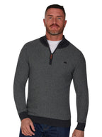 Herringbone Texture Quarter Zip Knit - Grey Marl