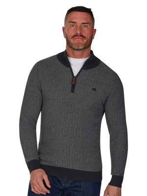 Herringbone Texture Quarter Zip Knit - Grey Marl