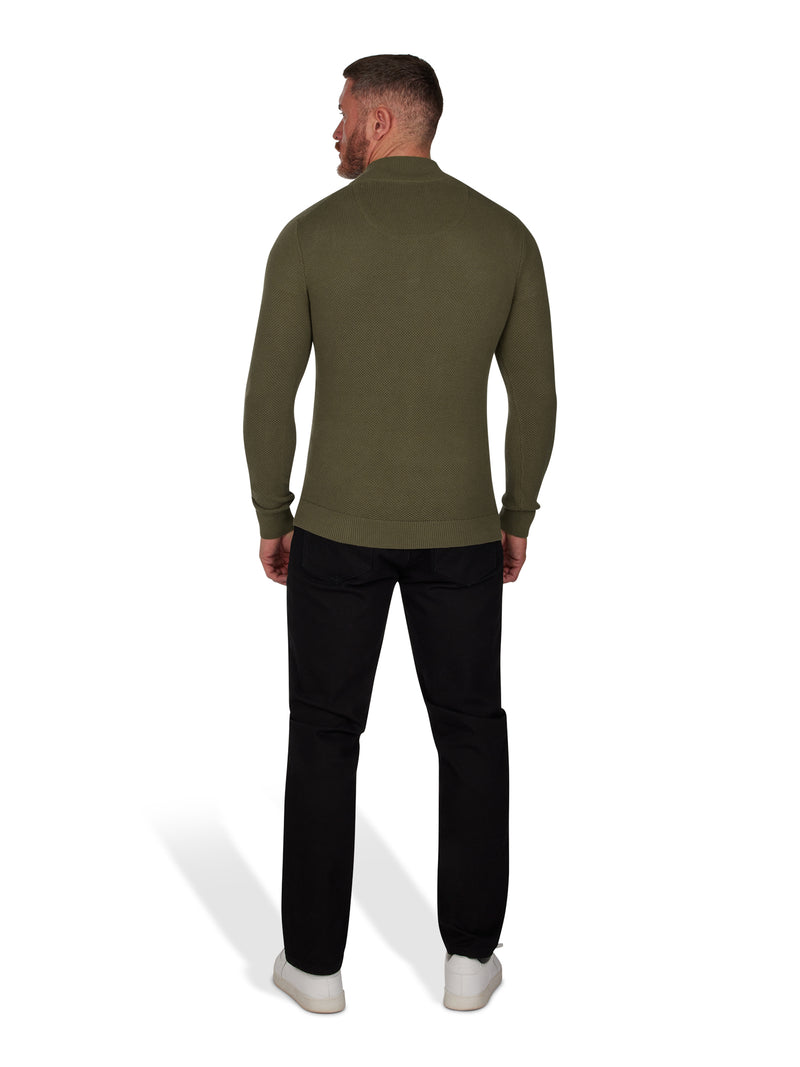 Pique Knit Zip Through Cardigan - Khaki