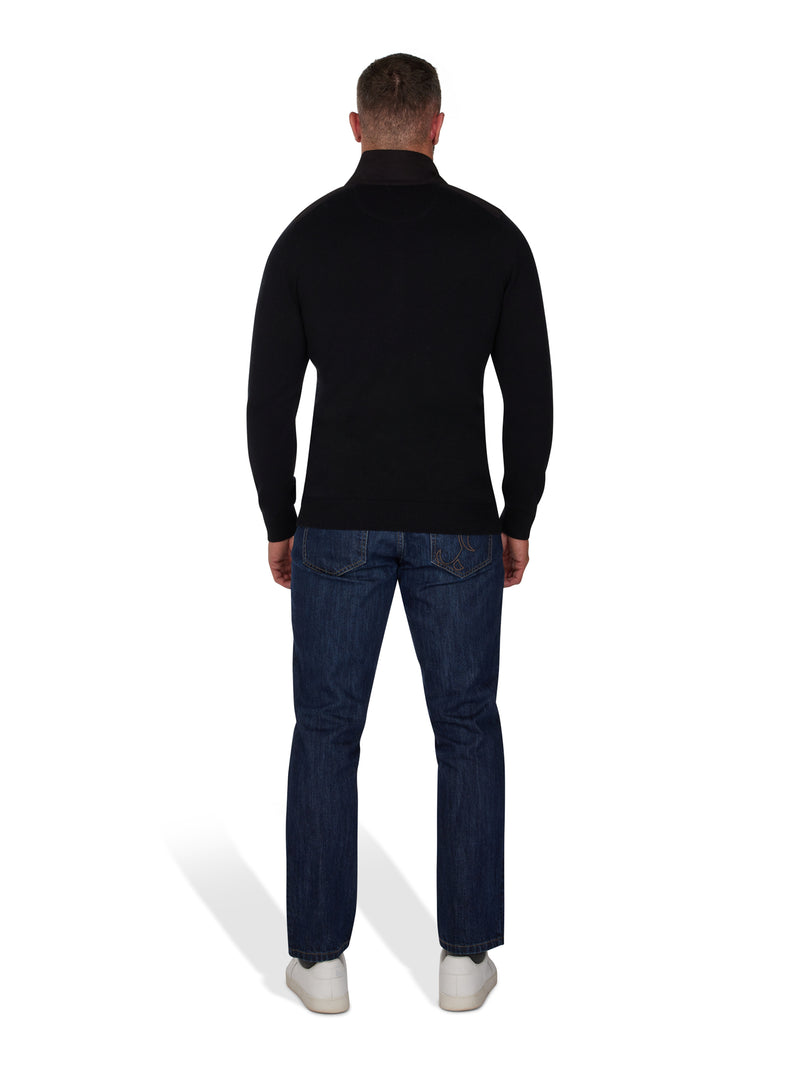 Woven Trim Quarter Zip Knit - Black