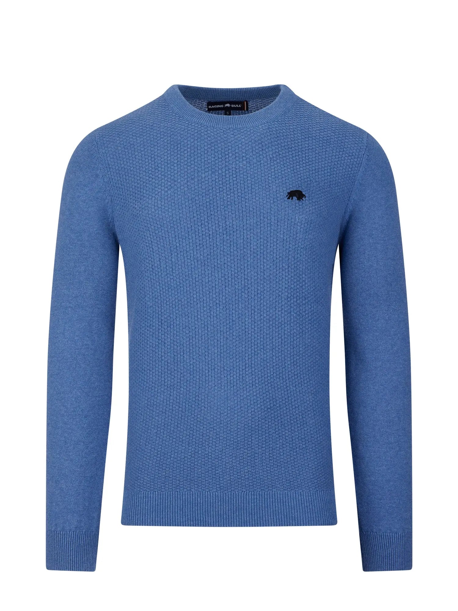 Popcorn Texture Crew Knit - Denim Blue
