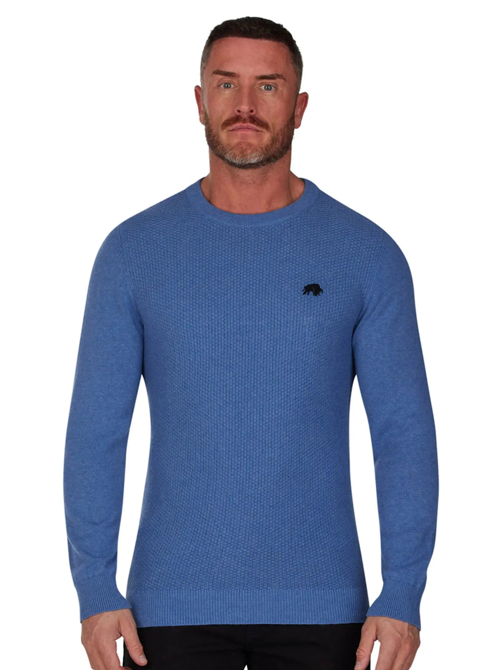 Popcorn Texture Crew Knit - Denim Blue