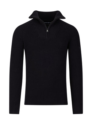 Long Sleeve Rib Texture Quarter Zip Knit - Black