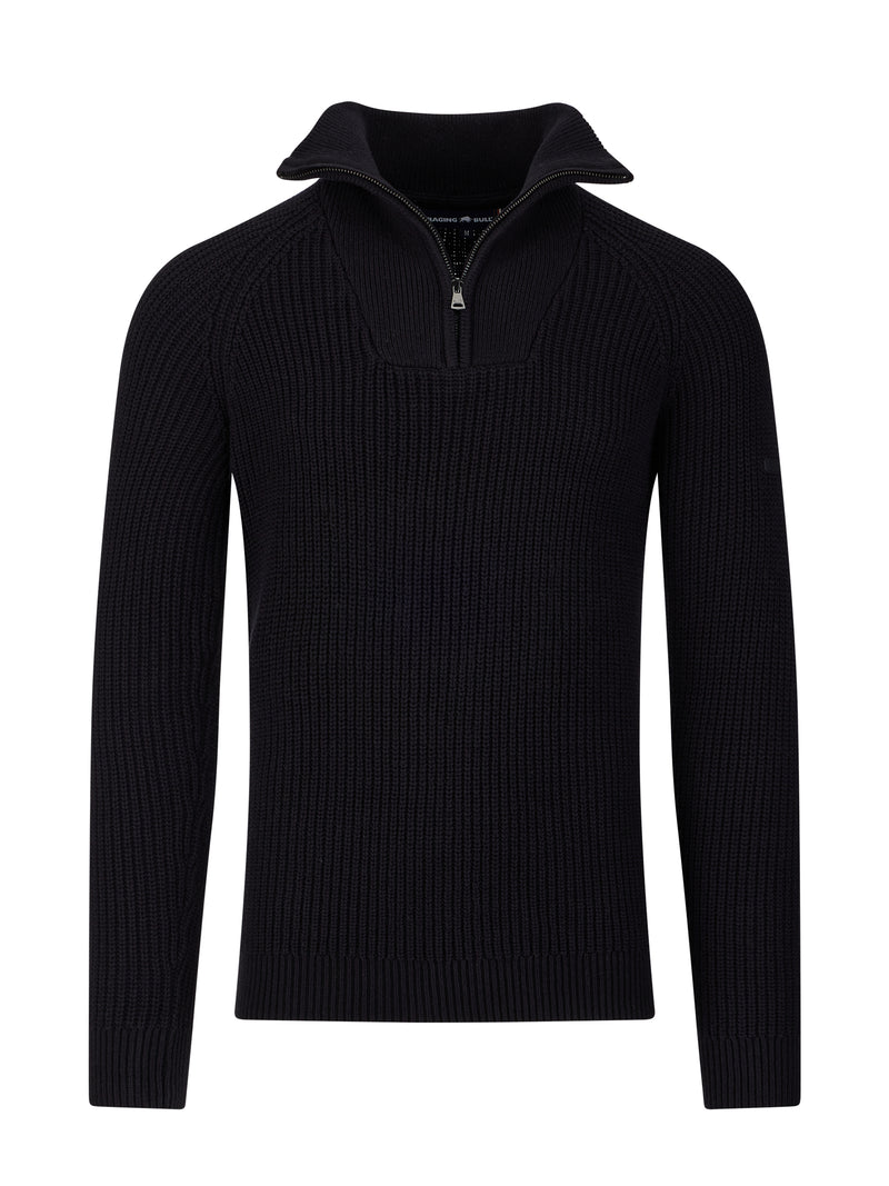 Long Sleeve Rib Texture Quarter Zip Knit - Black