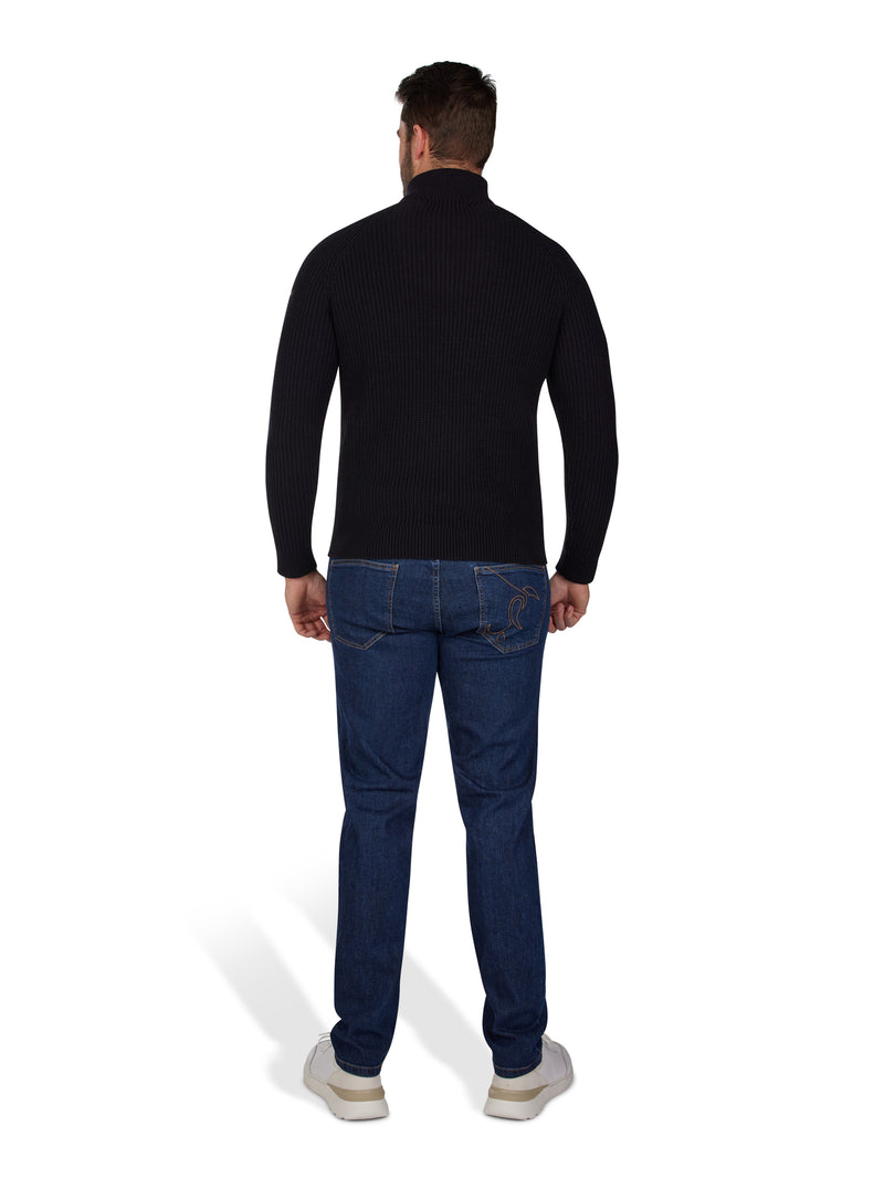 Long Sleeve Rib Texture Quarter Zip Knit - Black