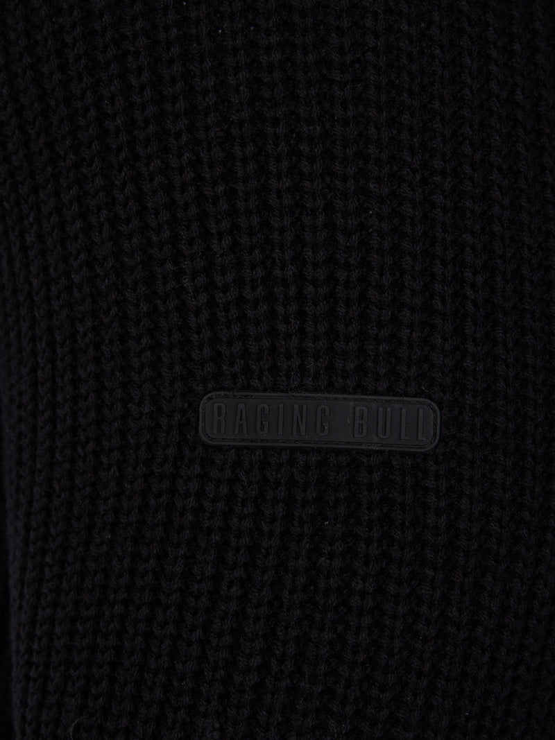Long Sleeve Rib Texture Quarter Zip Knit - Black
