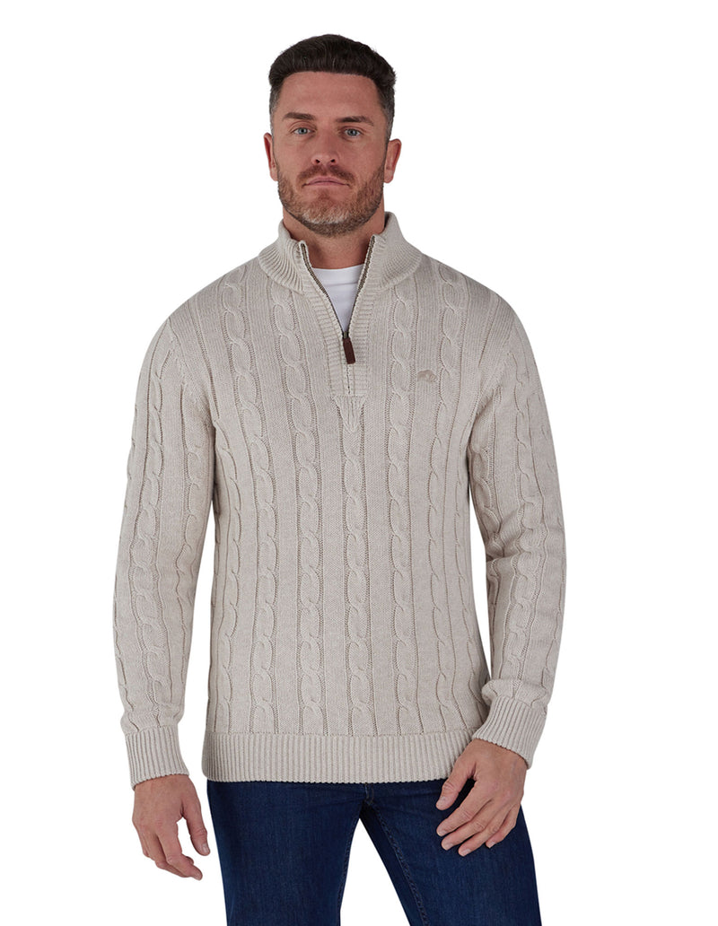 Chunky Cable Knit Quarter Zip - Oatmeal